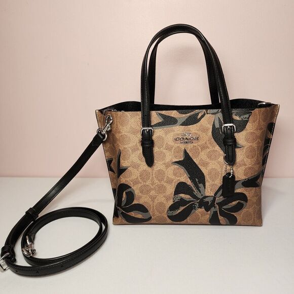 NWT COACH CZ767 Mollie Tote Bag 25 In Signature Canvas With Bow Print Black - Picture 1 of 7